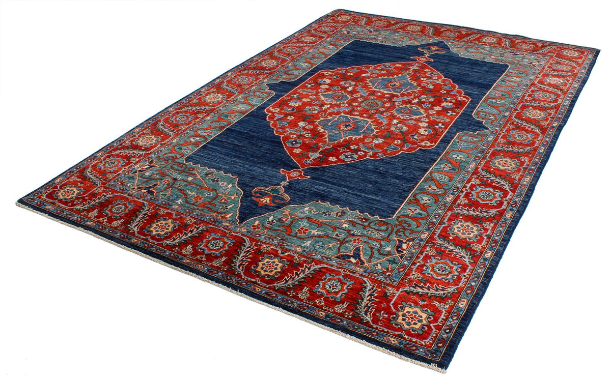 6x9 Navy and Red Traditional Rug