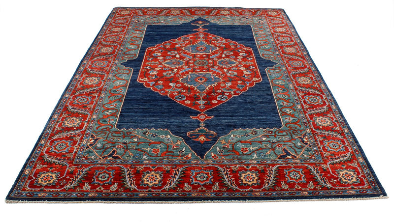 6x9 Navy and Red Traditional Rug