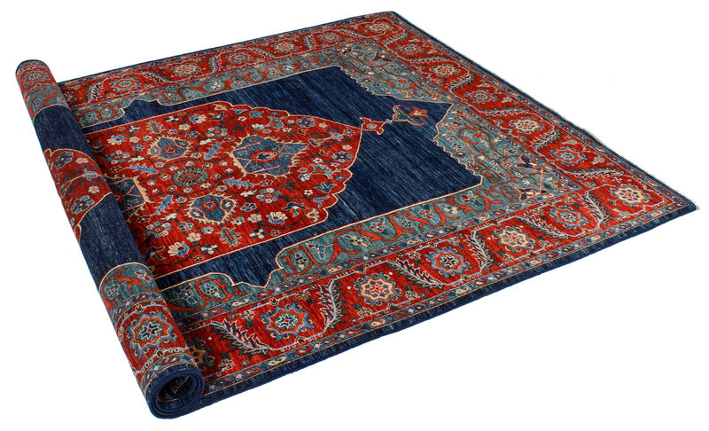 6x9 Navy and Red Traditional Rug