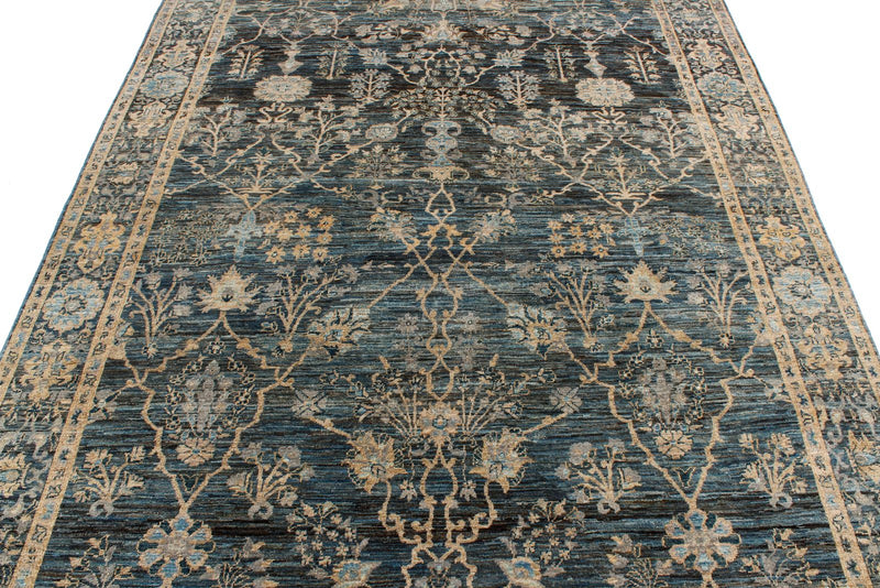 6x9 Blue and Beige Traditional Rug