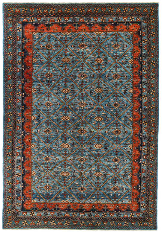 6x9 Blue and Rust Traditional Rug