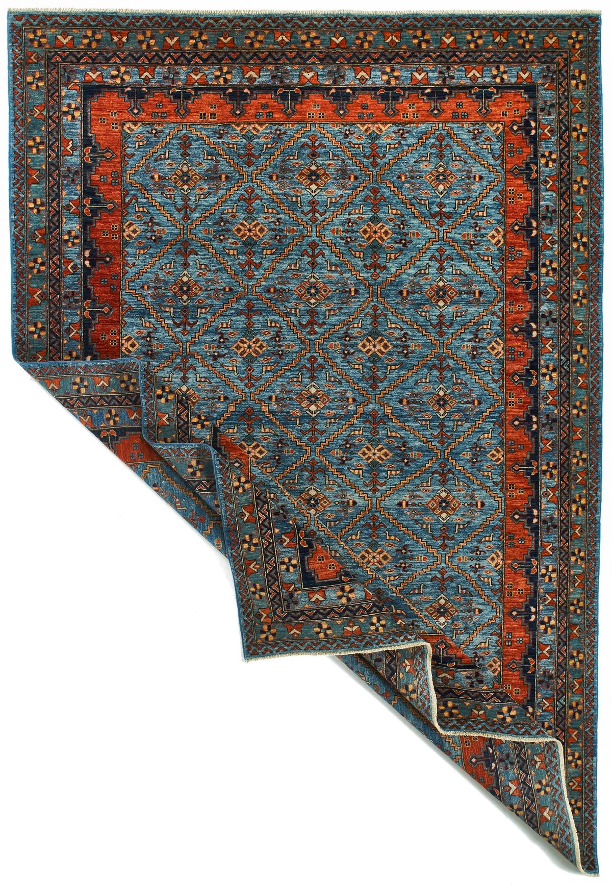 6x9 Blue and Rust Traditional Rug