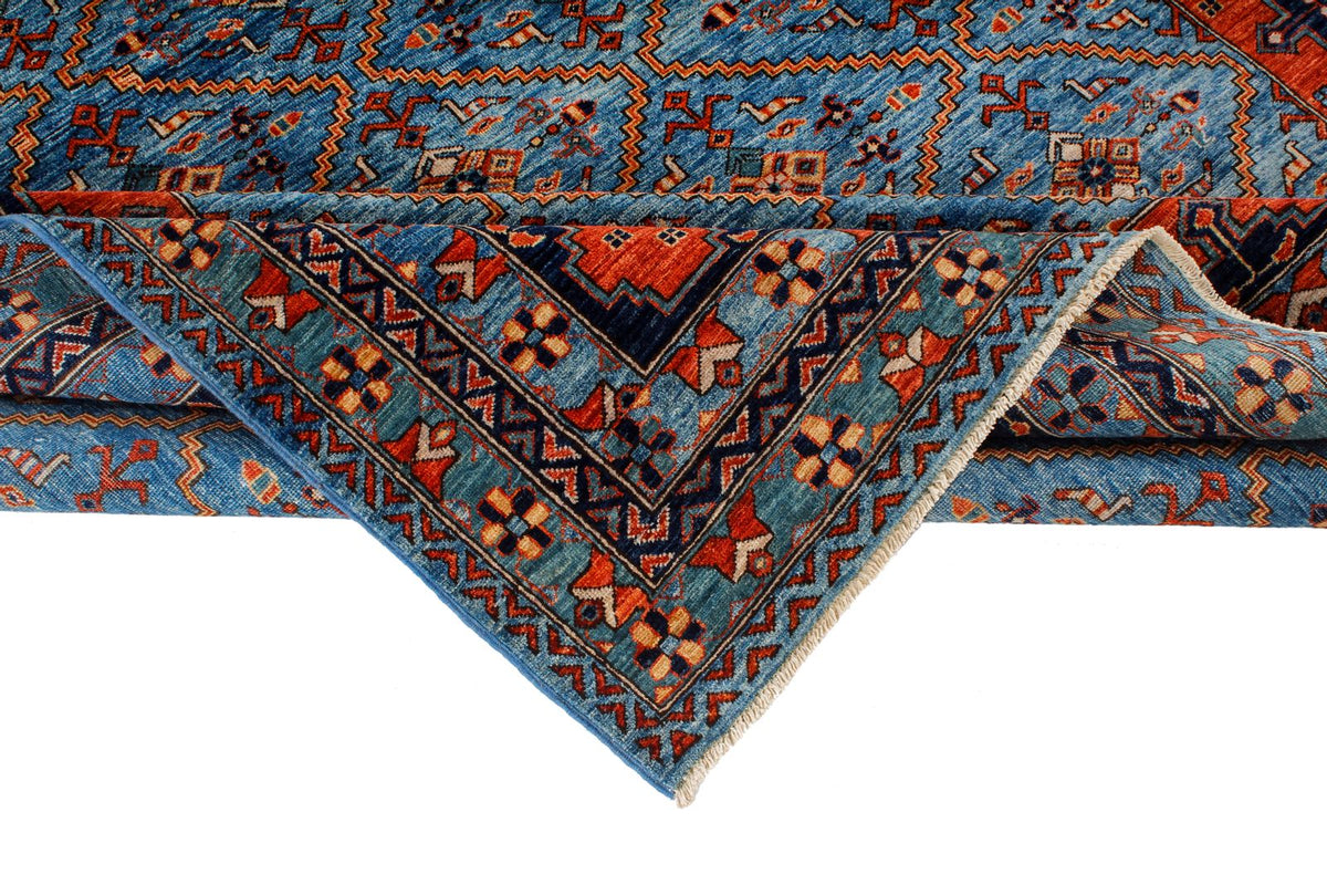 6x9 Blue and Rust Traditional Rug