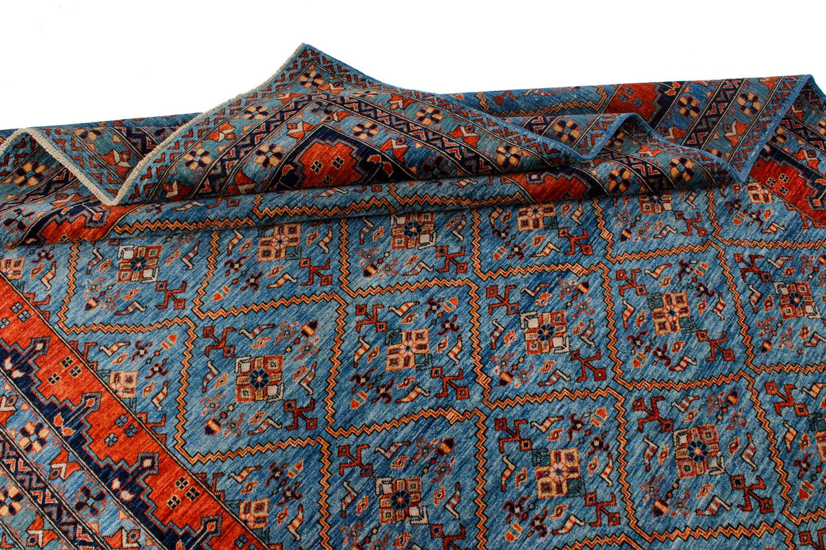 6x9 Blue and Rust Traditional Rug