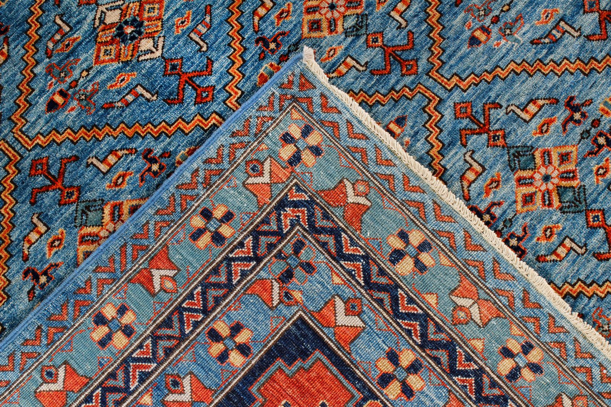 6x9 Blue and Rust Traditional Rug