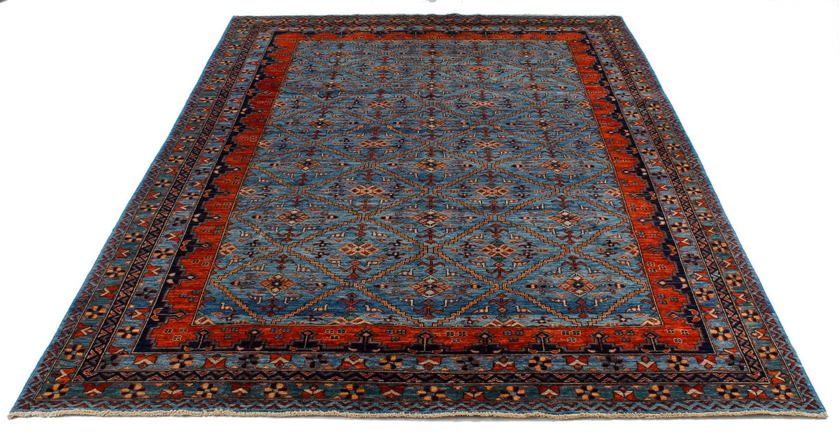 6x9 Blue and Rust Traditional Rug