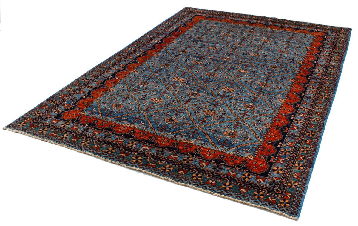 6x9 Blue and Rust Traditional Rug