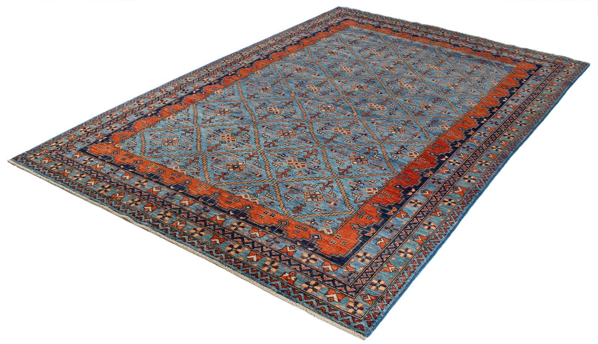 6x9 Blue and Rust Traditional Rug