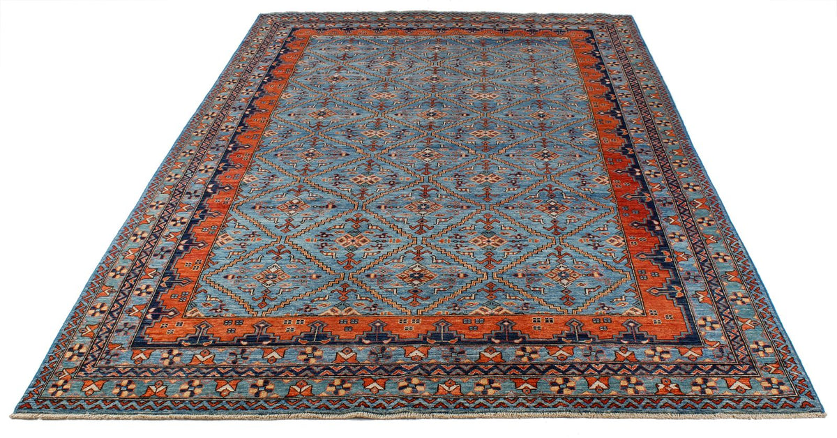 6x9 Blue and Rust Traditional Rug