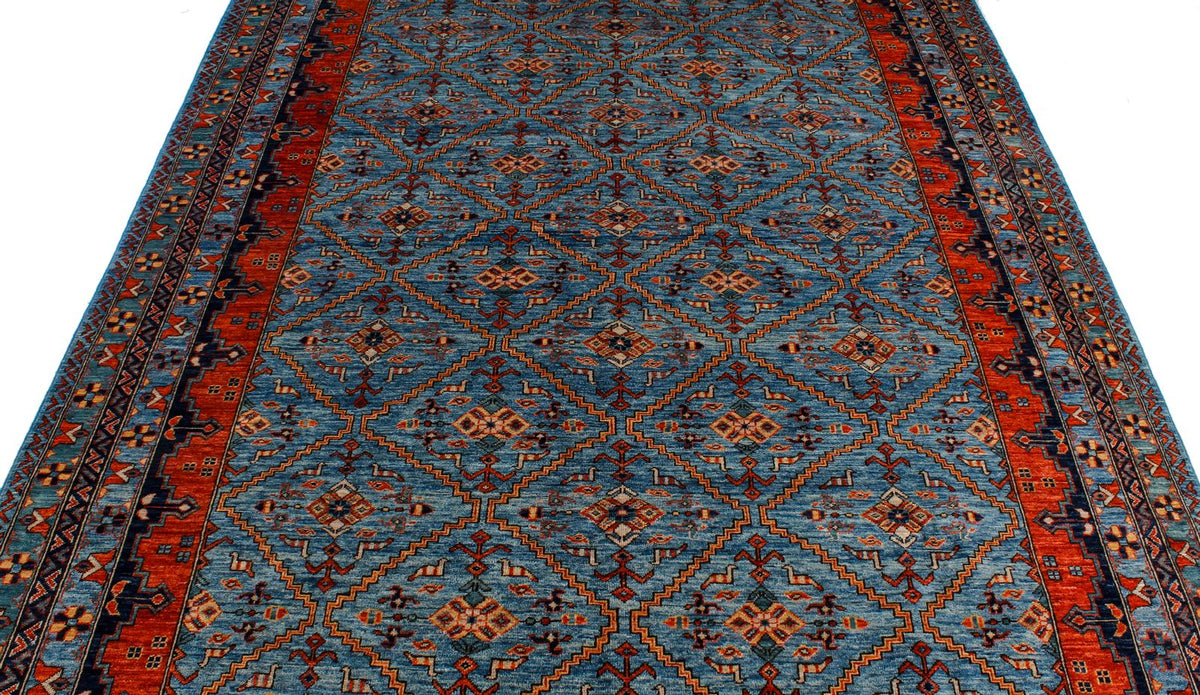 6x9 Blue and Rust Traditional Rug
