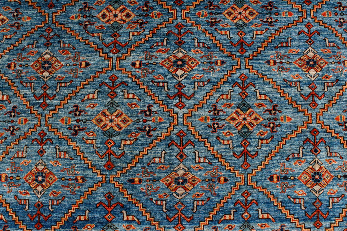 6x9 Blue and Rust Traditional Rug