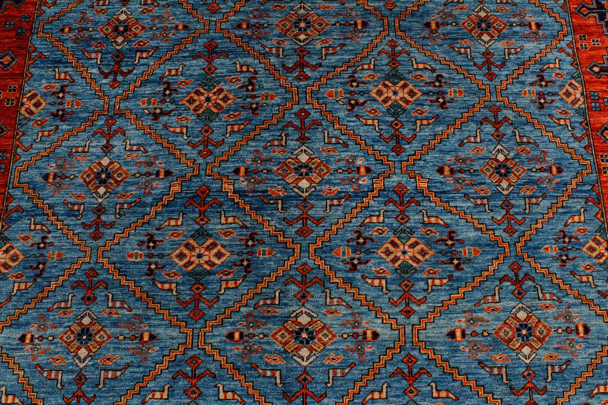 6x9 Blue and Rust Traditional Rug