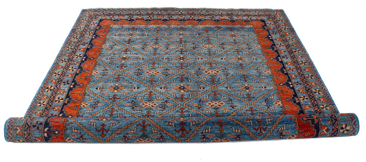 6x9 Blue and Rust Traditional Rug