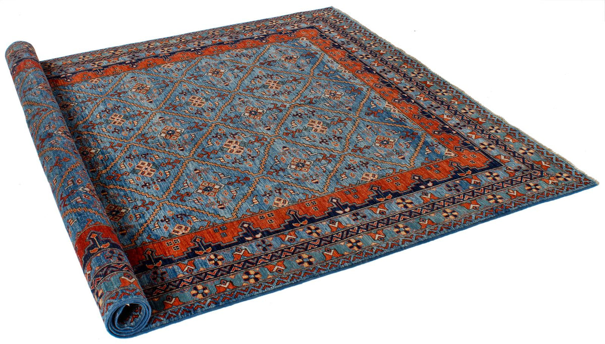 6x9 Blue and Rust Traditional Rug