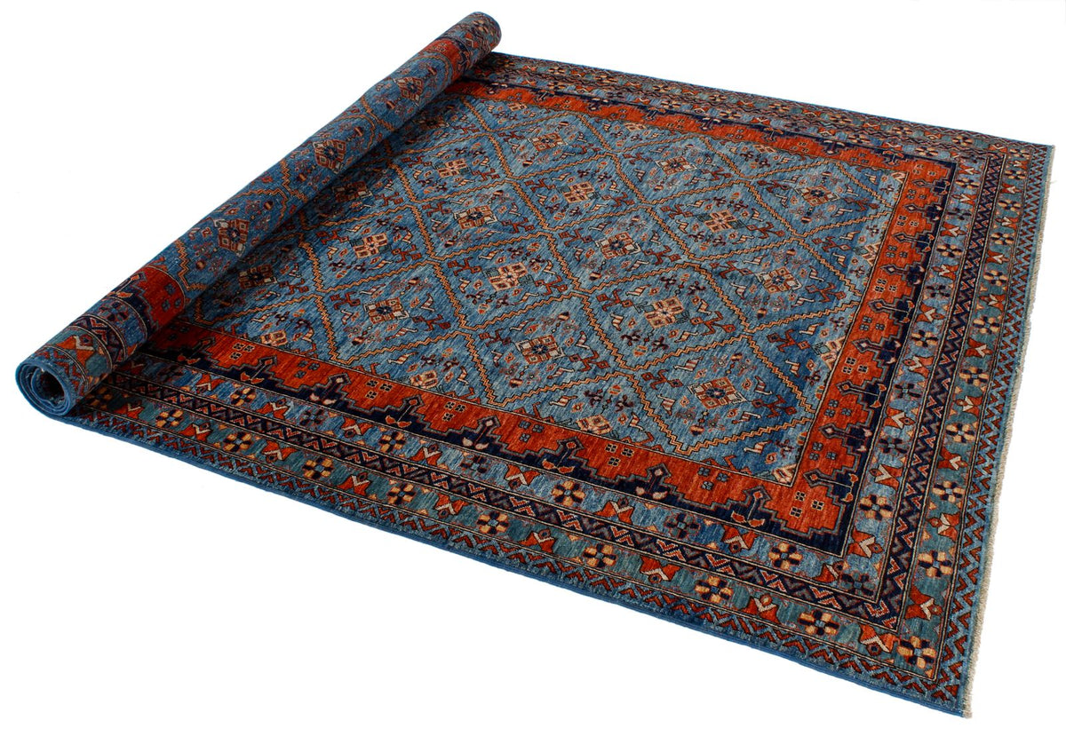 6x9 Blue and Rust Traditional Rug