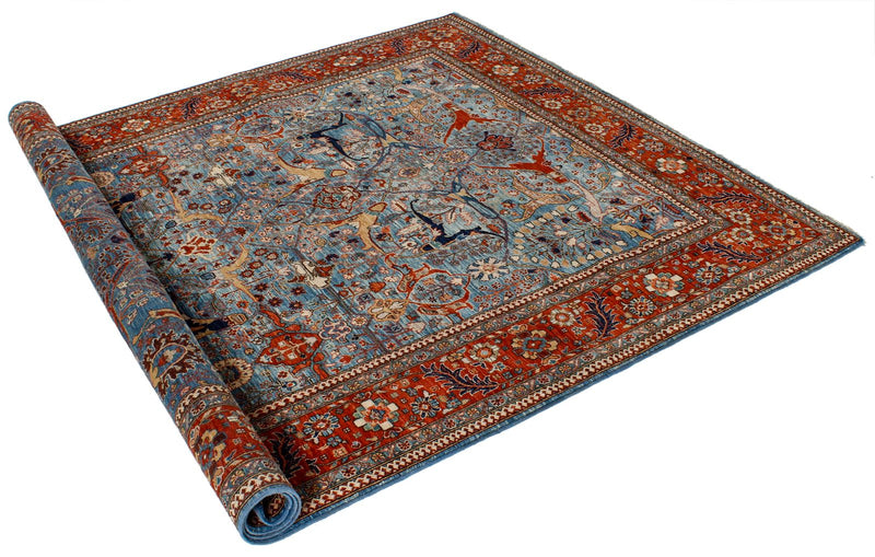 6x9 Blue and Rust Anatolian Traditional Rug