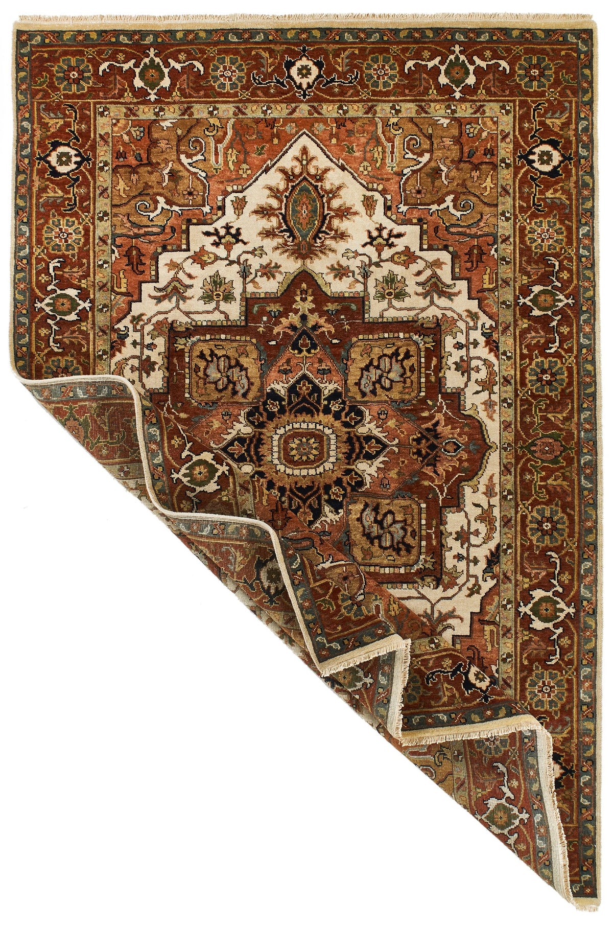 6x9 Ivory and Rust Anatolian Persian Rug