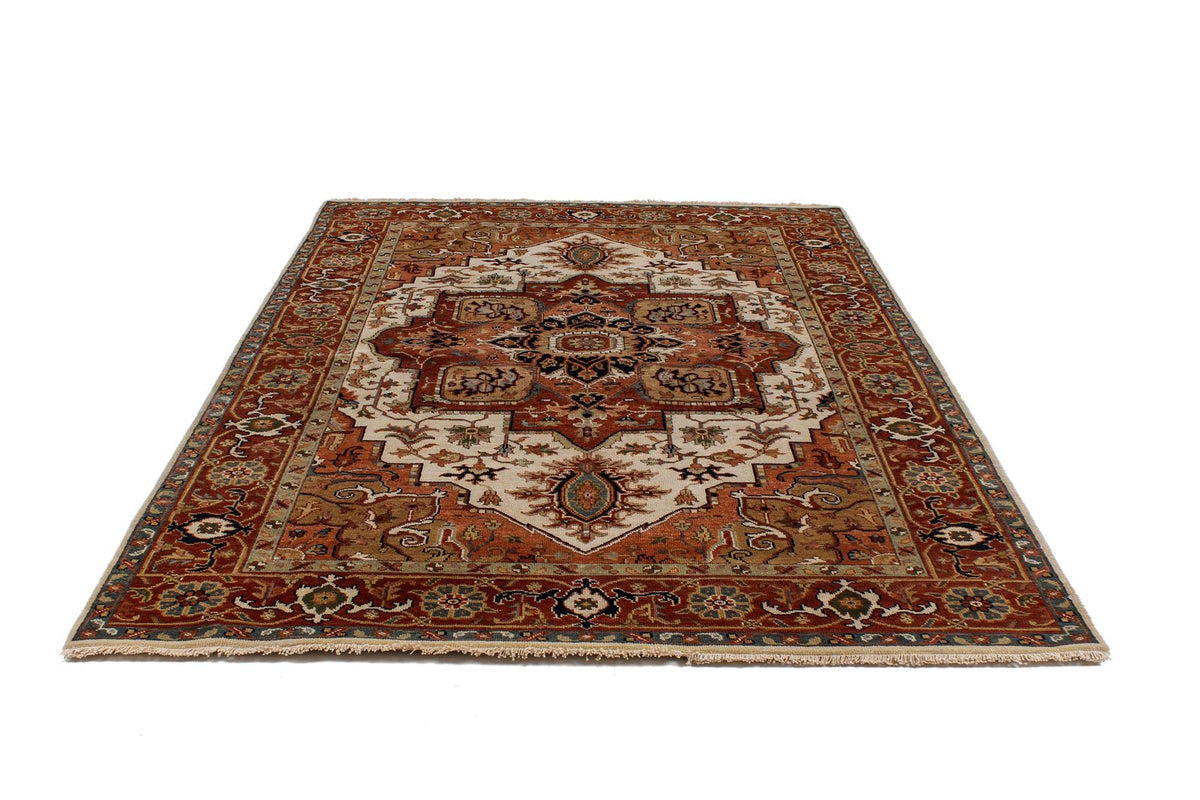 6x9 Ivory and Rust Anatolian Persian Rug