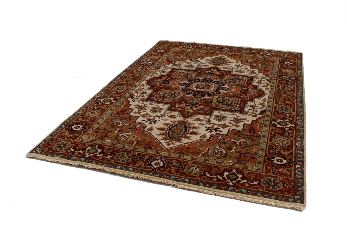 6x9 Ivory and Rust Anatolian Persian Rug