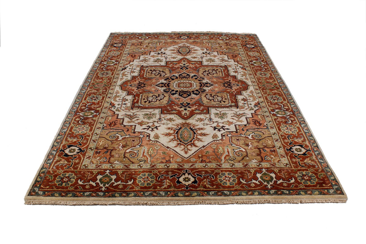 6x9 Ivory and Rust Anatolian Persian Rug