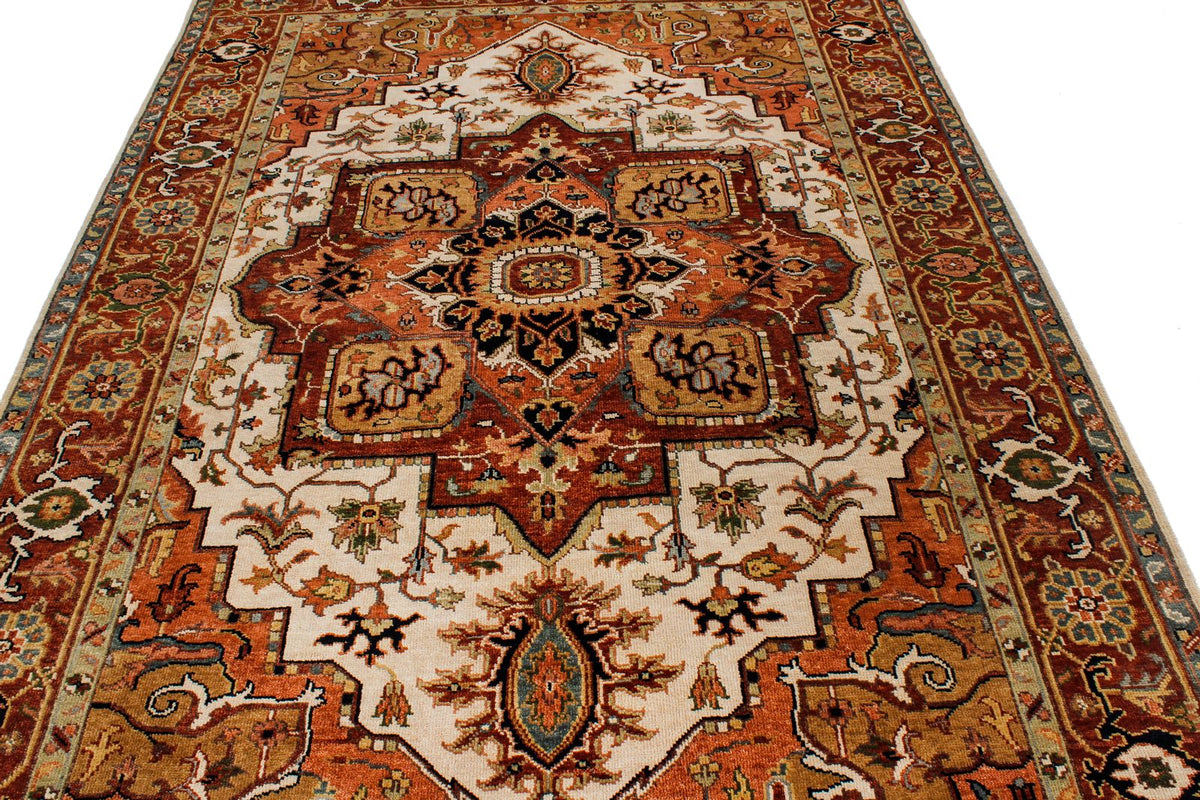 6x9 Ivory and Rust Anatolian Persian Rug