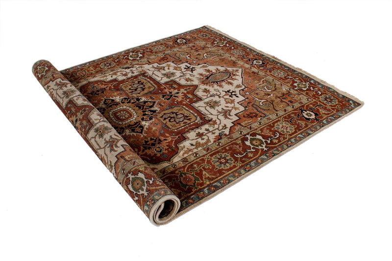 6x9 Ivory and Rust Anatolian Persian Rug