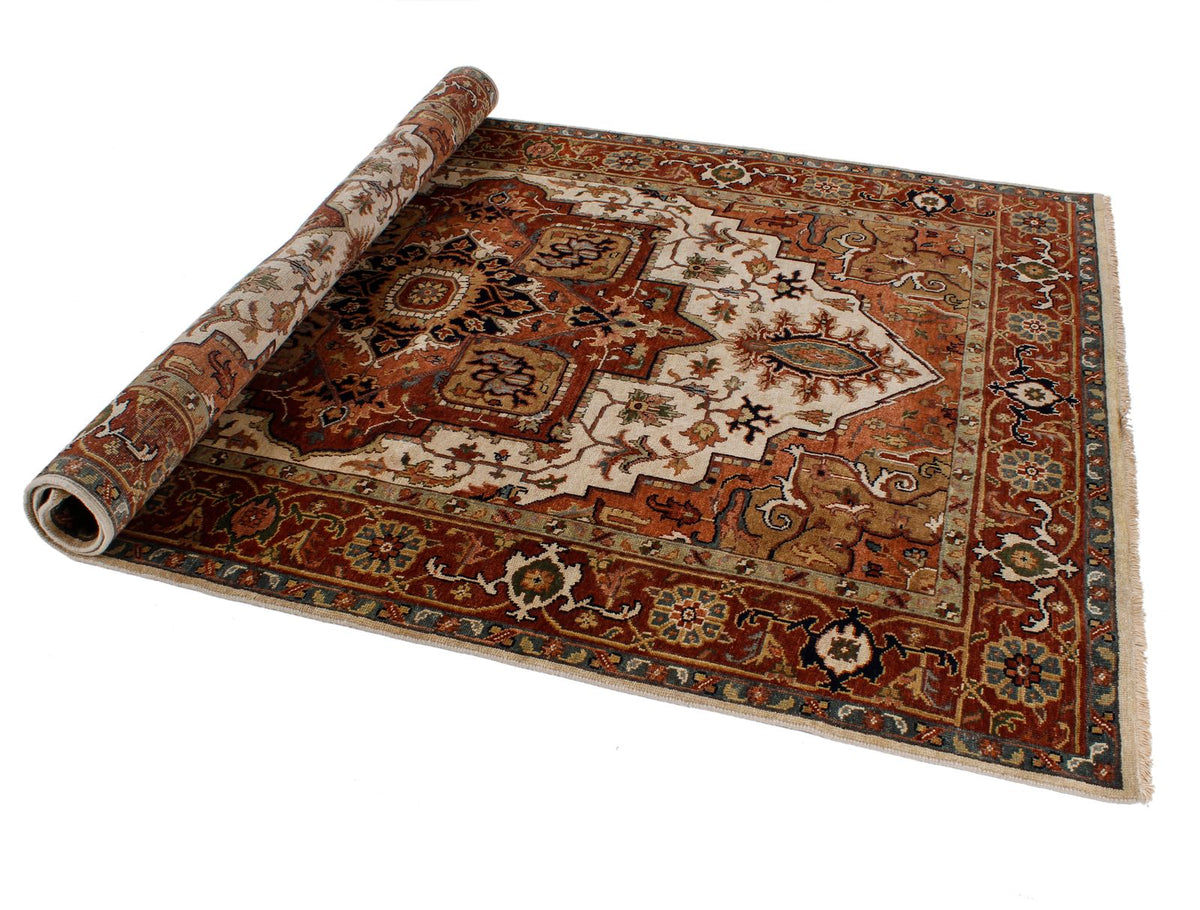 6x9 Ivory and Rust Anatolian Persian Rug