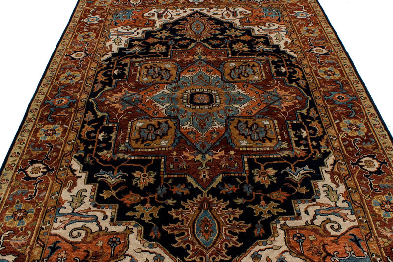 6x9 Ivory and Navy Anatolian Persian Rug