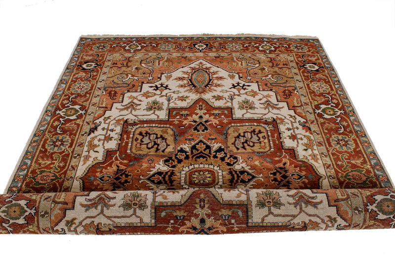 6x9 Ivory and Rust Anatolian Persian Rug