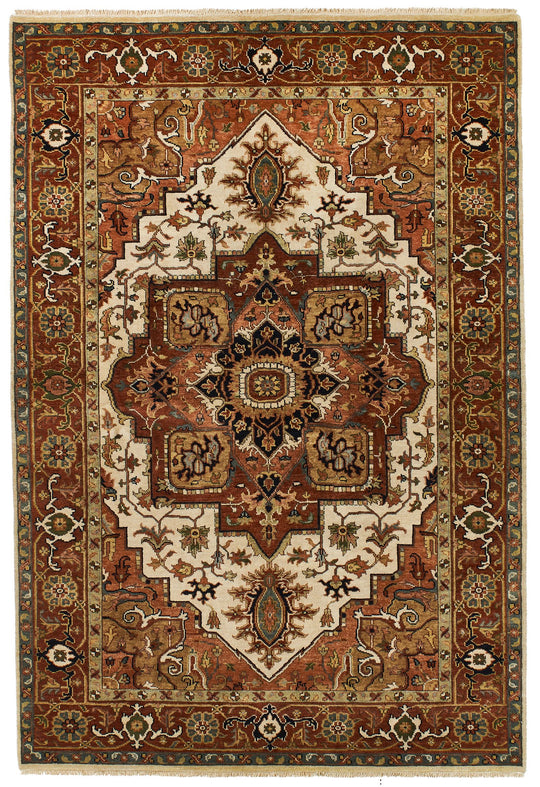 6x9 Ivory and Rust Anatolian Persian Rug