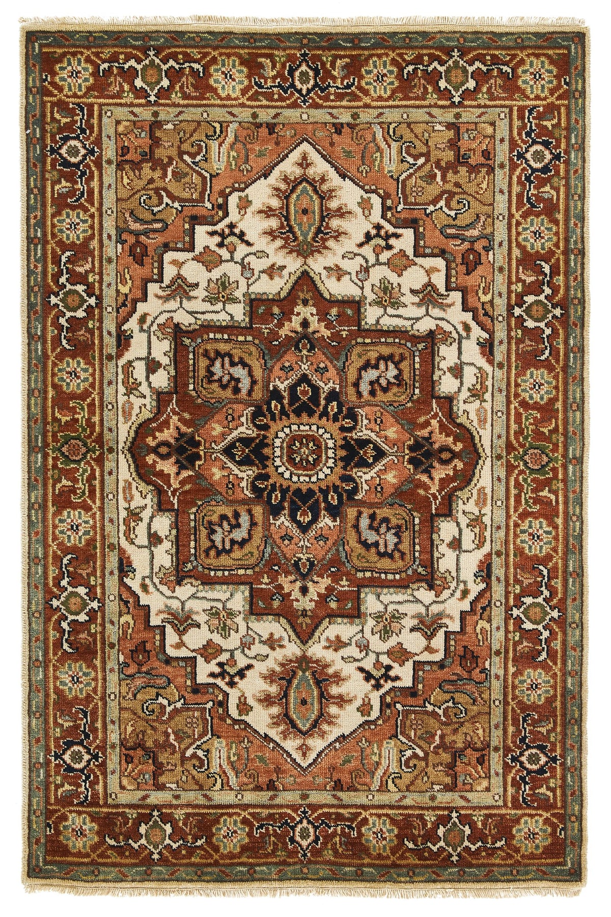 4x6 Ivory and Rust Anatolian Persian Rug