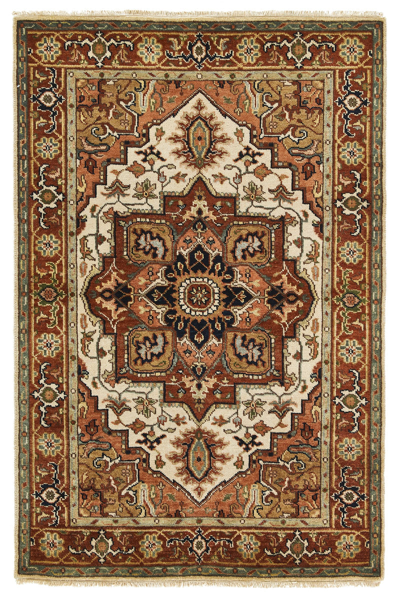 4x6 Ivory and Rust Anatolian Persian Rug