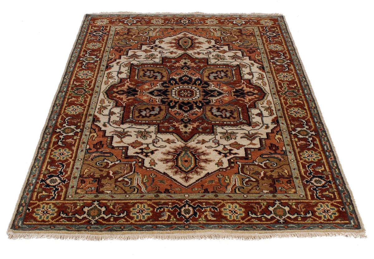 4x6 Ivory and Rust Anatolian Persian Rug