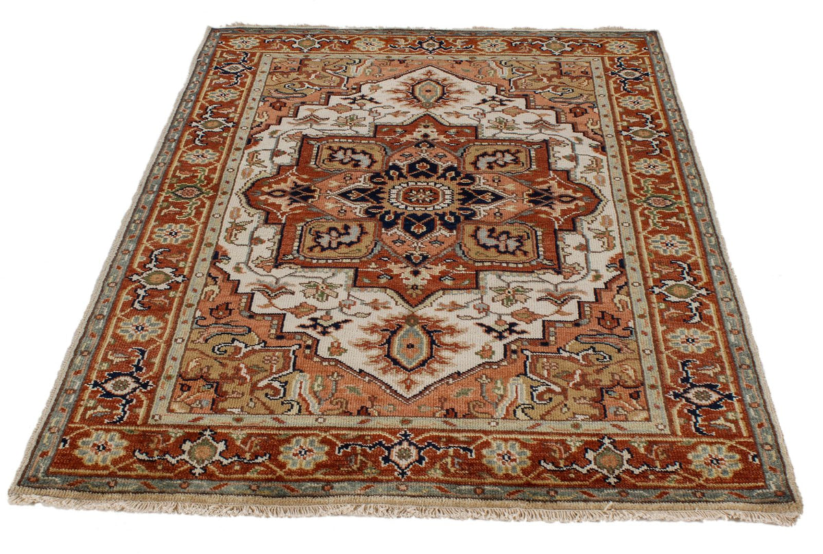 4x6 Ivory and Rust Anatolian Persian Rug