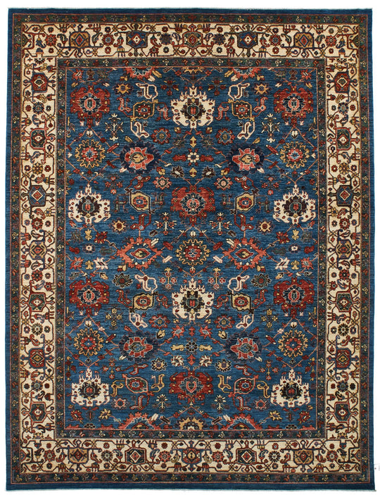 9x12 Blue and Ivory Anatolian Traditional Rug
