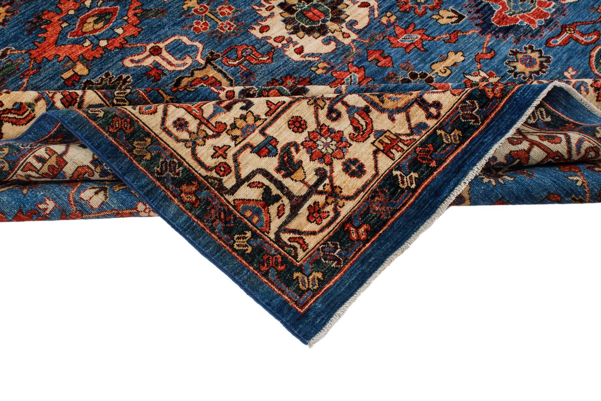 9x12 Blue and Ivory Anatolian Traditional Rug