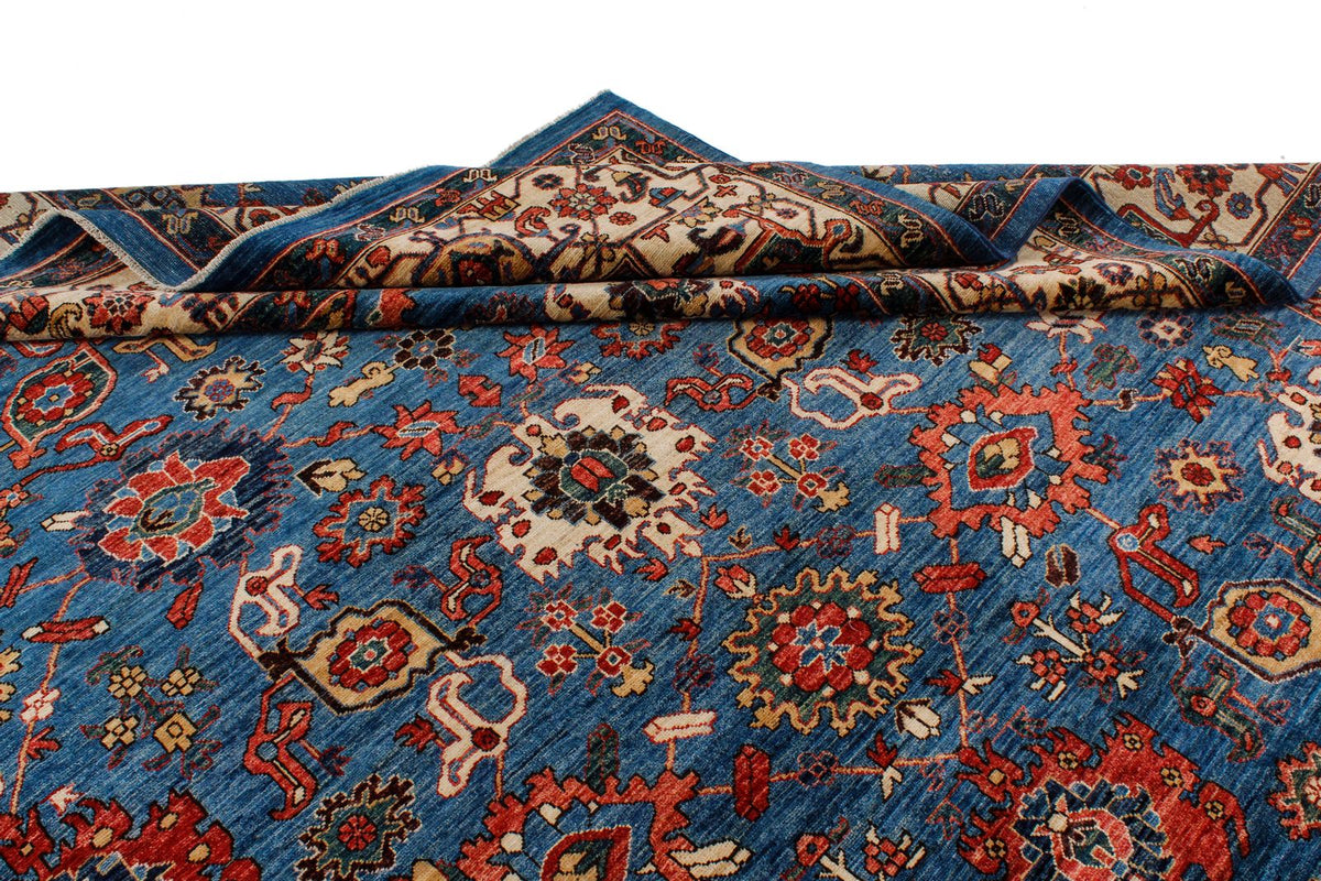 9x12 Blue and Ivory Anatolian Traditional Rug