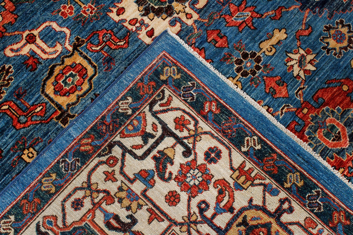 9x12 Blue and Ivory Anatolian Traditional Rug