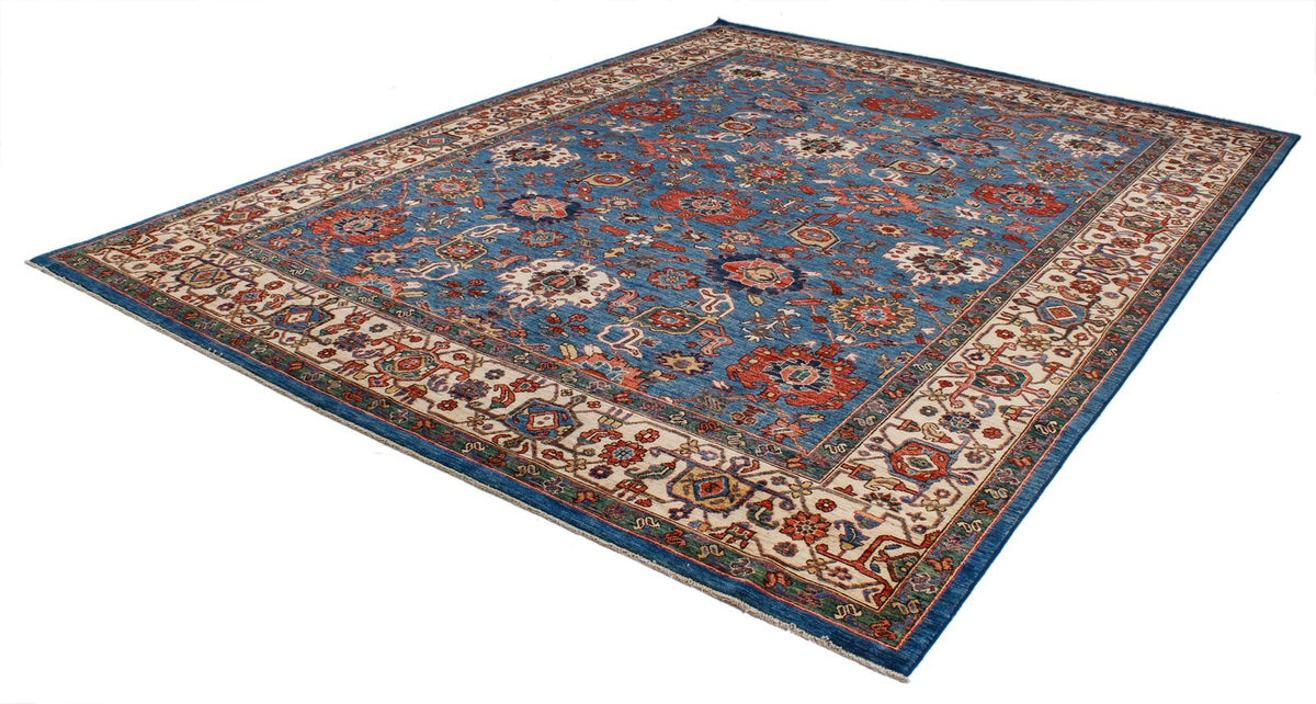 9x12 Blue and Ivory Anatolian Traditional Rug