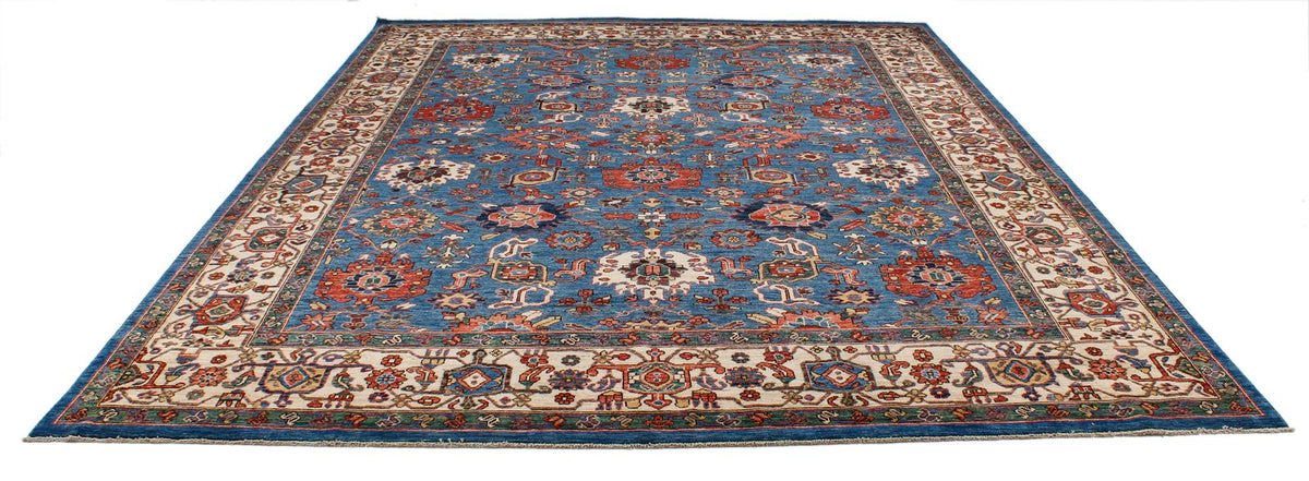 9x12 Blue and Ivory Anatolian Traditional Rug