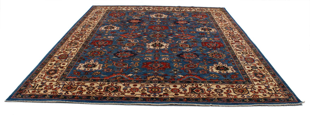 9x12 Blue and Ivory Anatolian Traditional Rug
