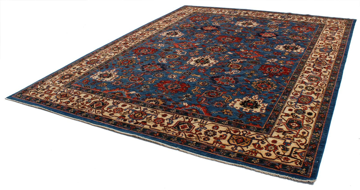 9x12 Blue and Ivory Anatolian Traditional Rug