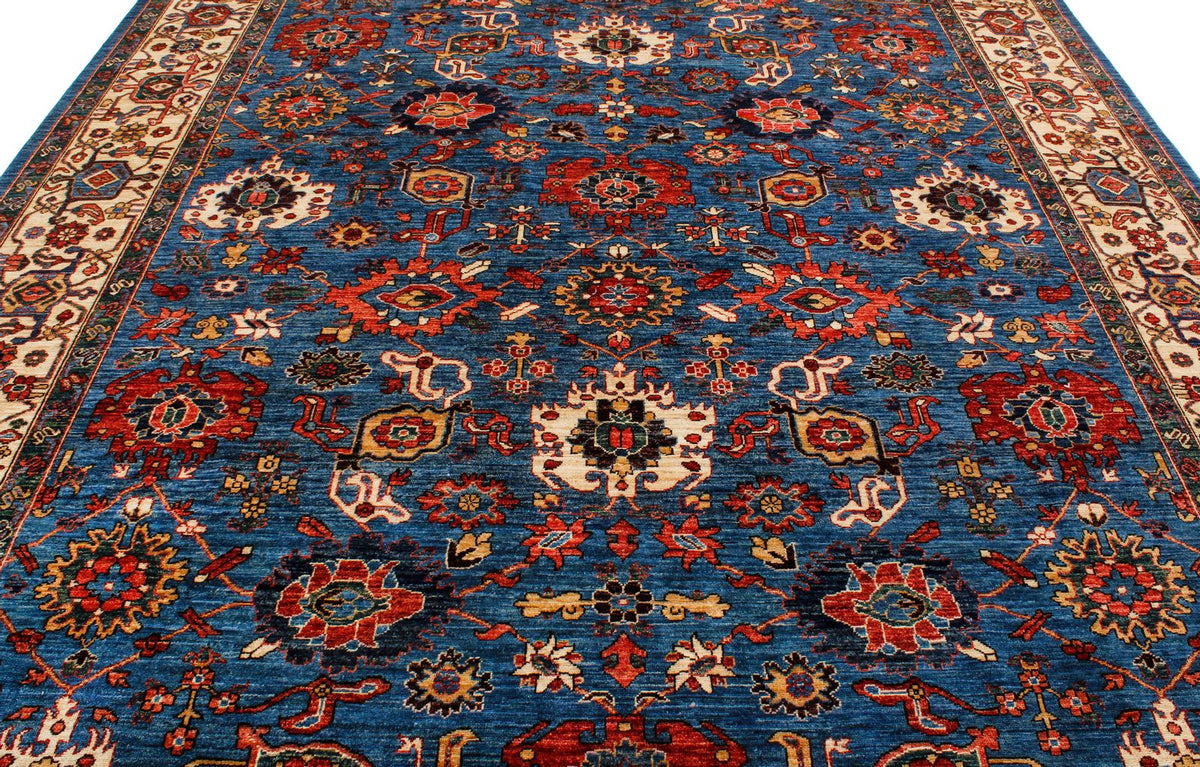 9x12 Blue and Ivory Anatolian Traditional Rug