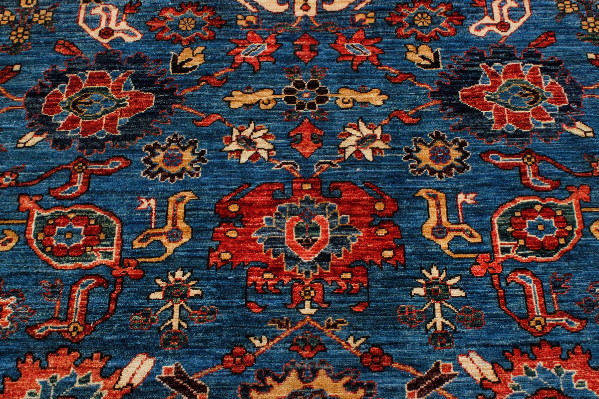 9x12 Blue and Ivory Anatolian Traditional Rug
