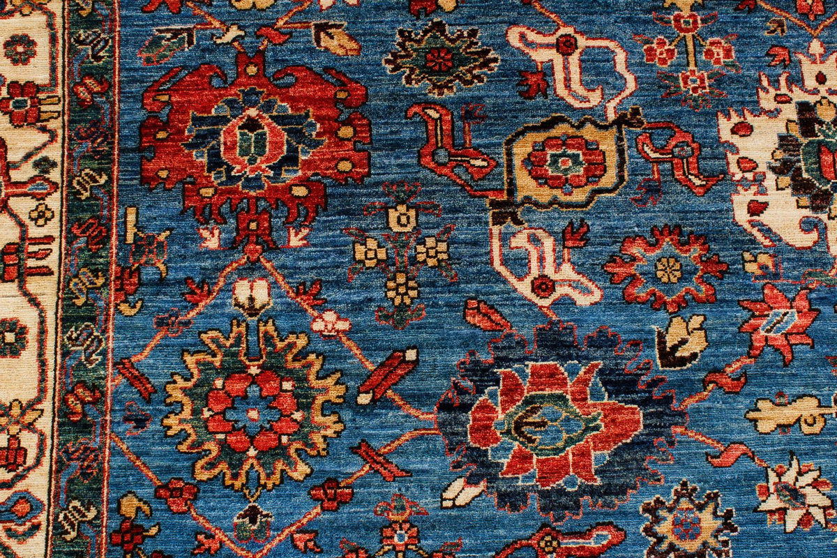 9x12 Blue and Ivory Anatolian Traditional Rug