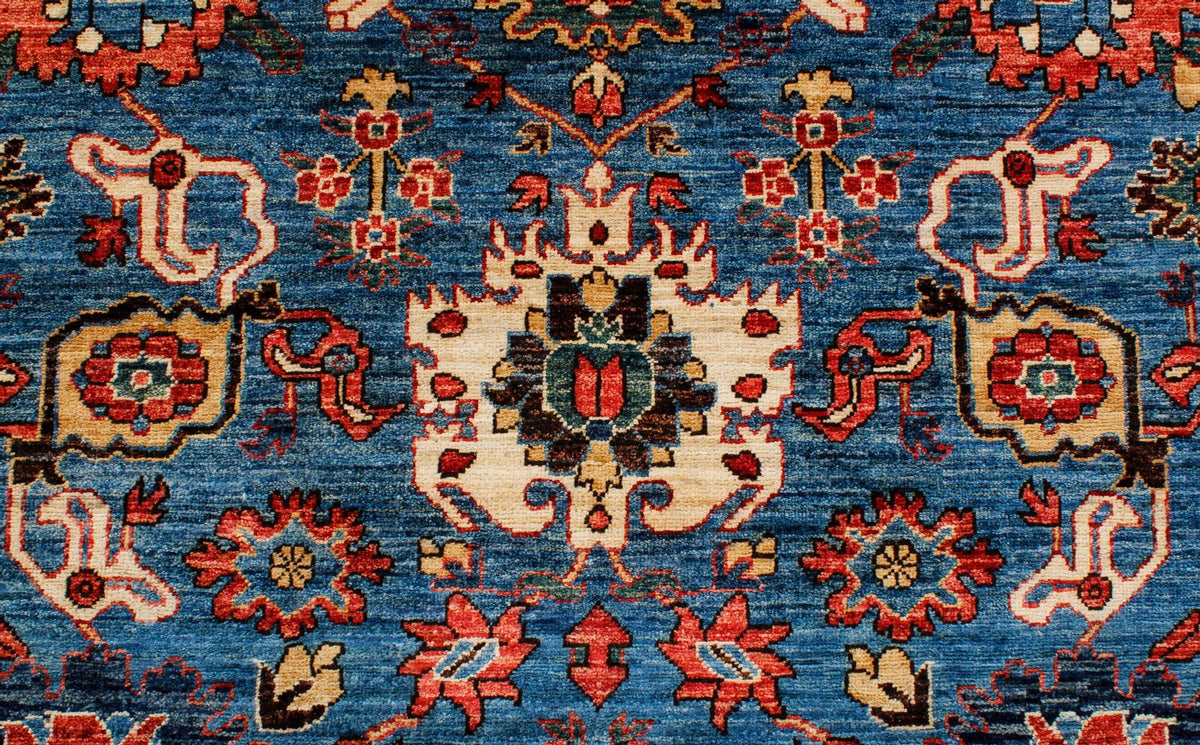 9x12 Blue and Ivory Anatolian Traditional Rug