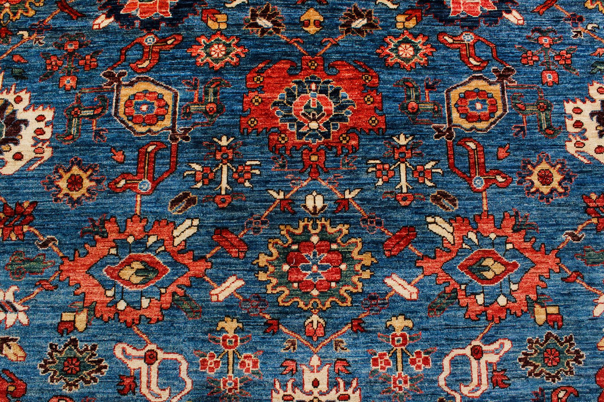 9x12 Blue and Ivory Anatolian Traditional Rug