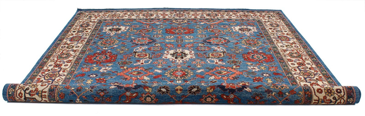 9x12 Blue and Ivory Anatolian Traditional Rug