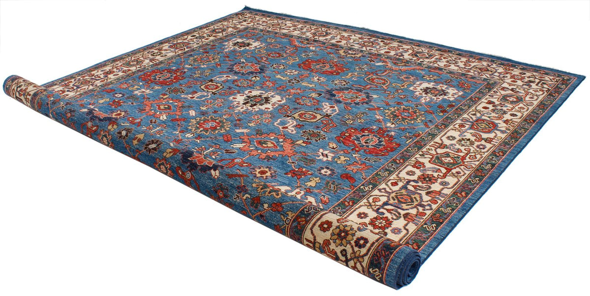9x12 Blue and Ivory Anatolian Traditional Rug