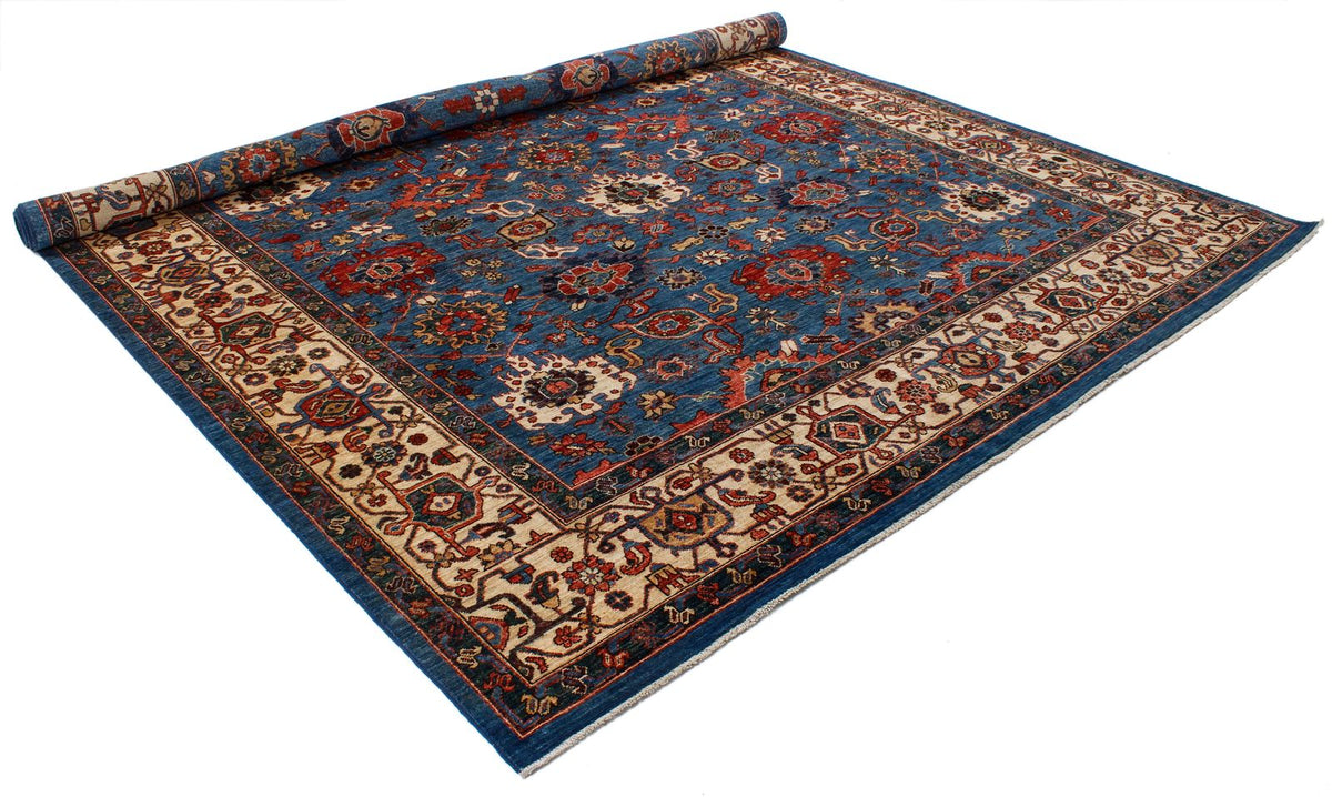 9x12 Blue and Ivory Anatolian Traditional Rug